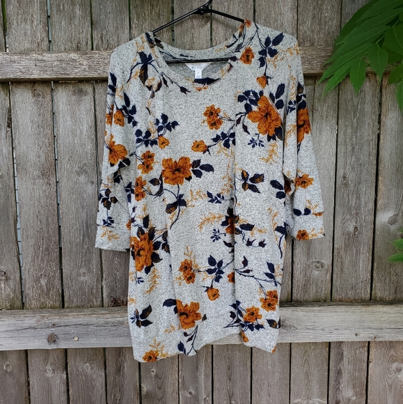 Market & Spruce Sweaters - Grey Floral Autumn Sweater